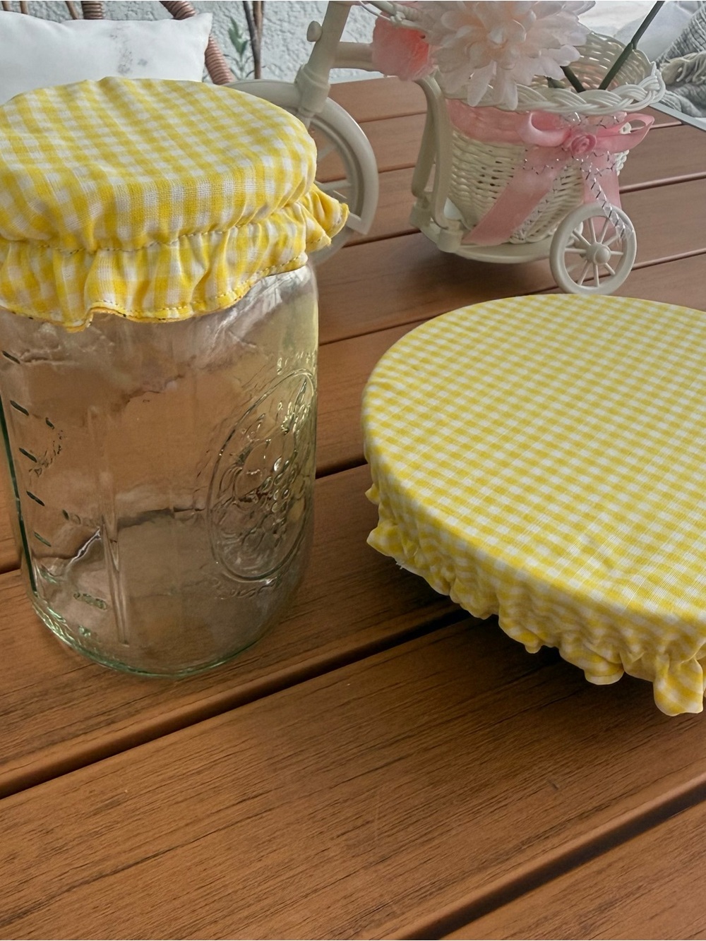 Reusable Yellow Gingham Jar Covers - Set of 2